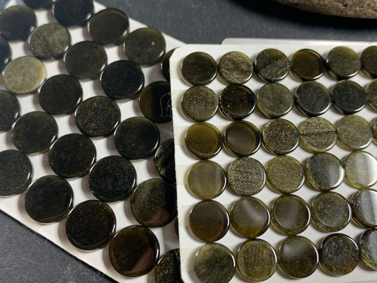 Flat gold Obsidian round 8mm, 10mm cabochon - Calibrated cabochons