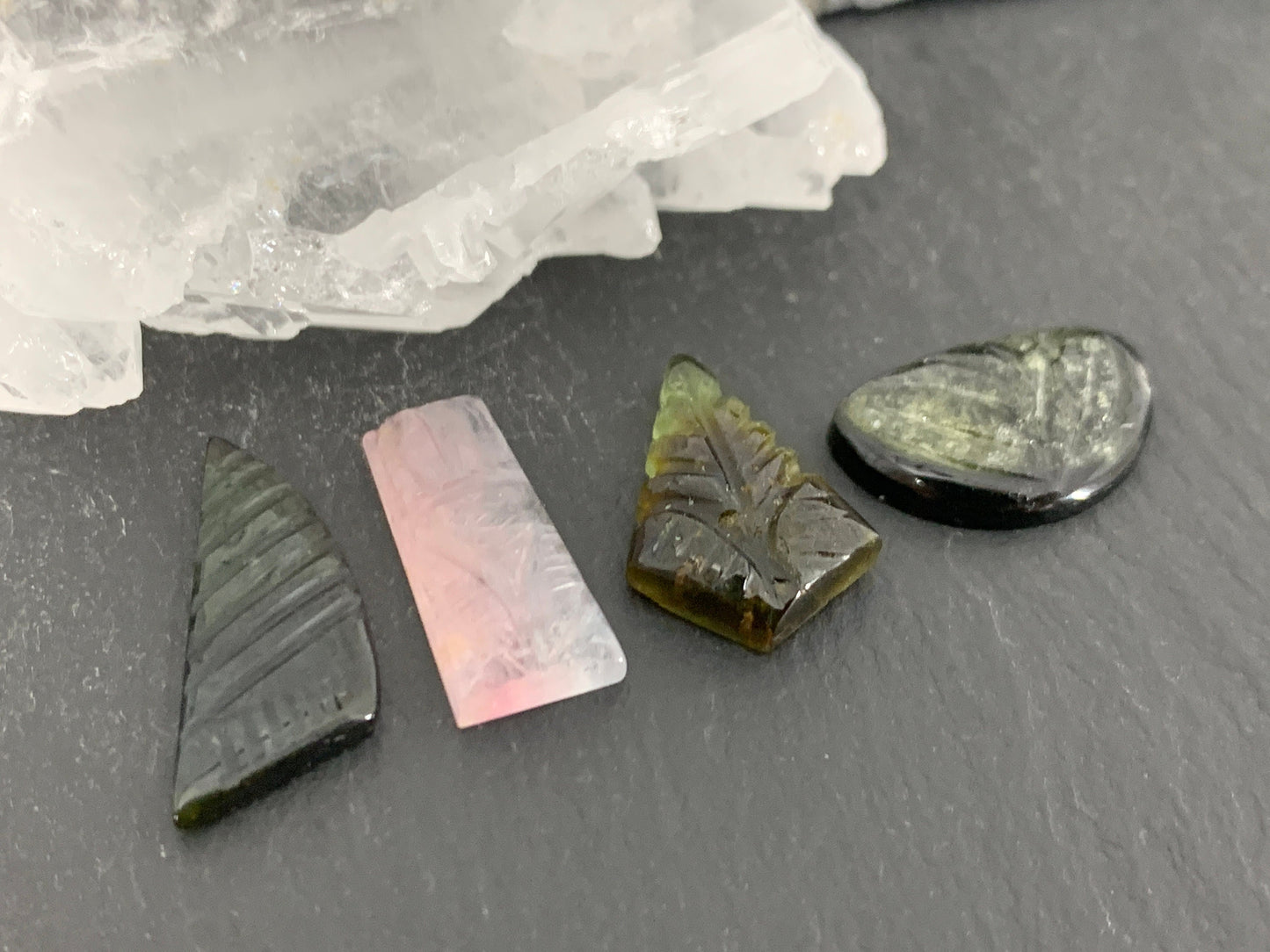 Carved Tourmaline free form 17-21mm long cabochon