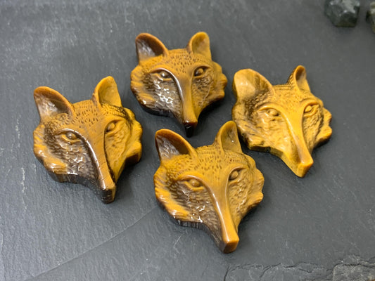 Tiger Eye Fox cabochon - fox head carving