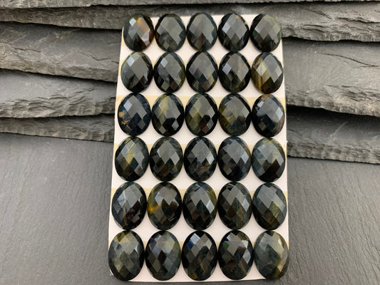 Faceted Yellow Blue Tiger Eye oval 12x16mm cabochon - Calibrated cabochons