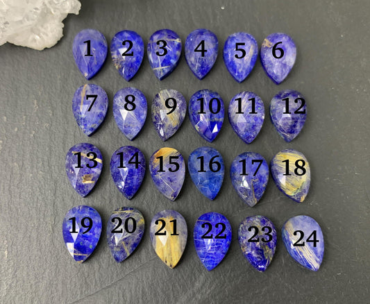 Faceted Gold Rutilated Quartz & Lapis Lazuli pear 8x12mm cabochon - Doublet cabochons