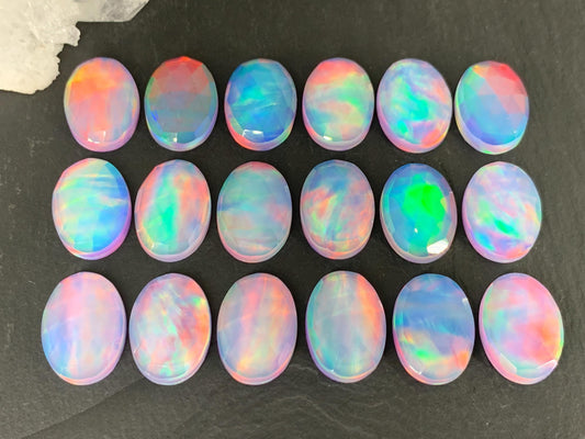 Faceted  Aurora Opal oval 13x18mm cabochons - Doublet cabochons