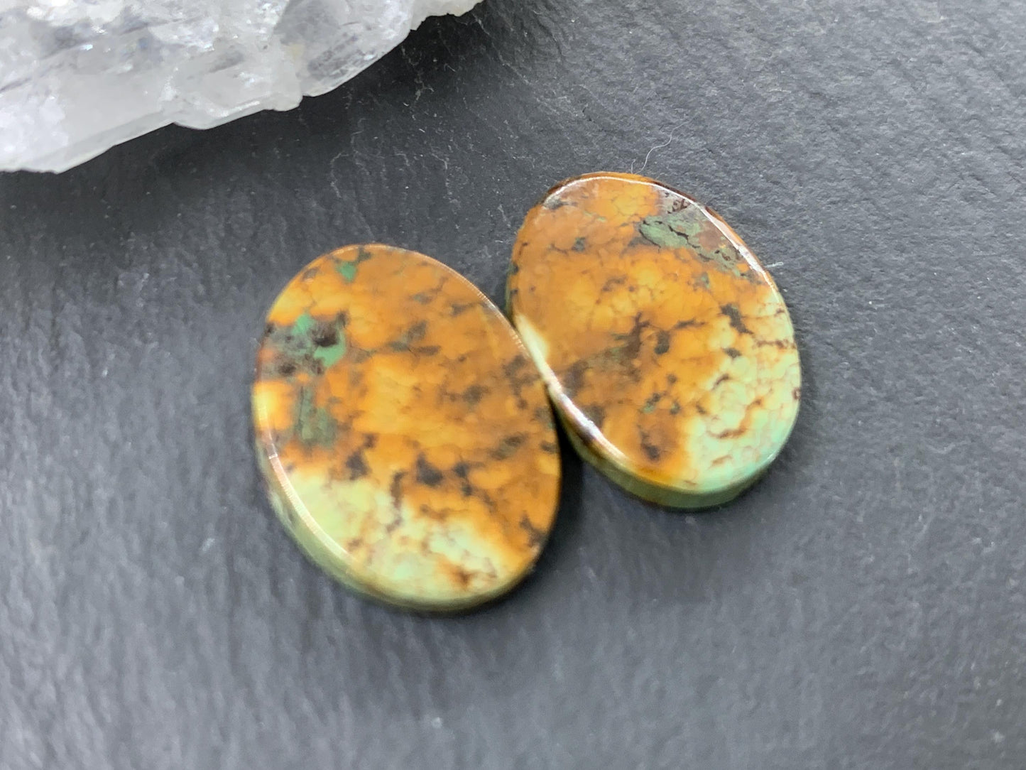 Tibetan Turquoise Pair 12x16mm Cabochon - Hand Cut Cabochon