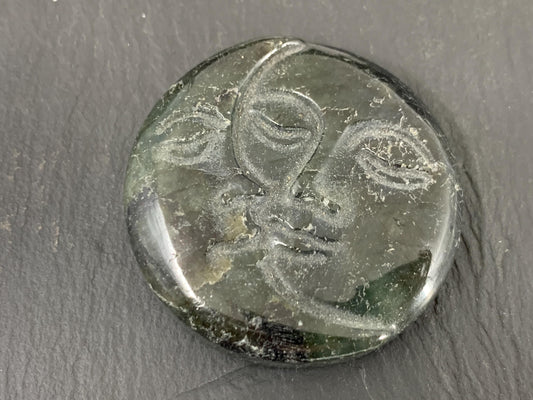 Labradorite Sun Moon Carving – Natural 43mm Flat Back Gemstone Cabochon