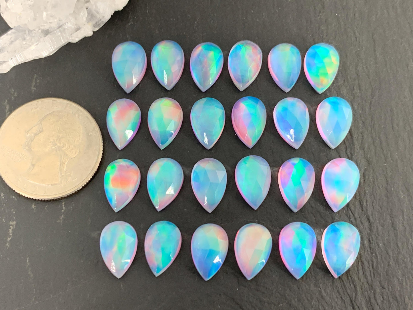 Faceted  Aurora Opal pear 8x12mm cabochon - Doublet cabochons - man made Opal