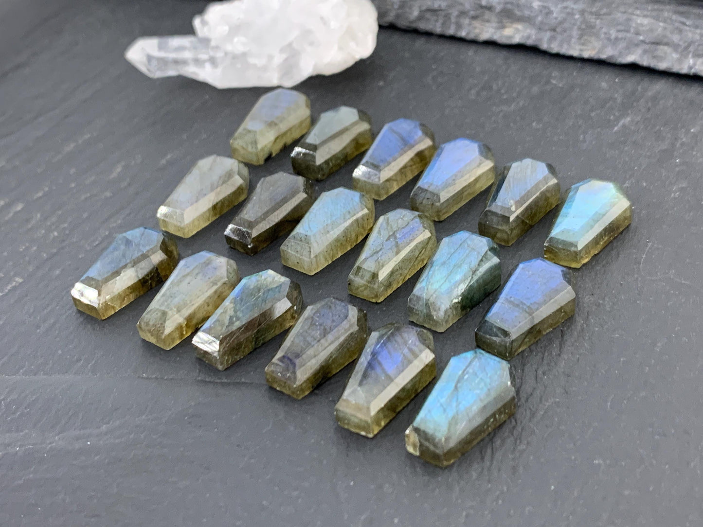 Natural Labradorite Coffin Cabochon: 10x16mm Gemstone