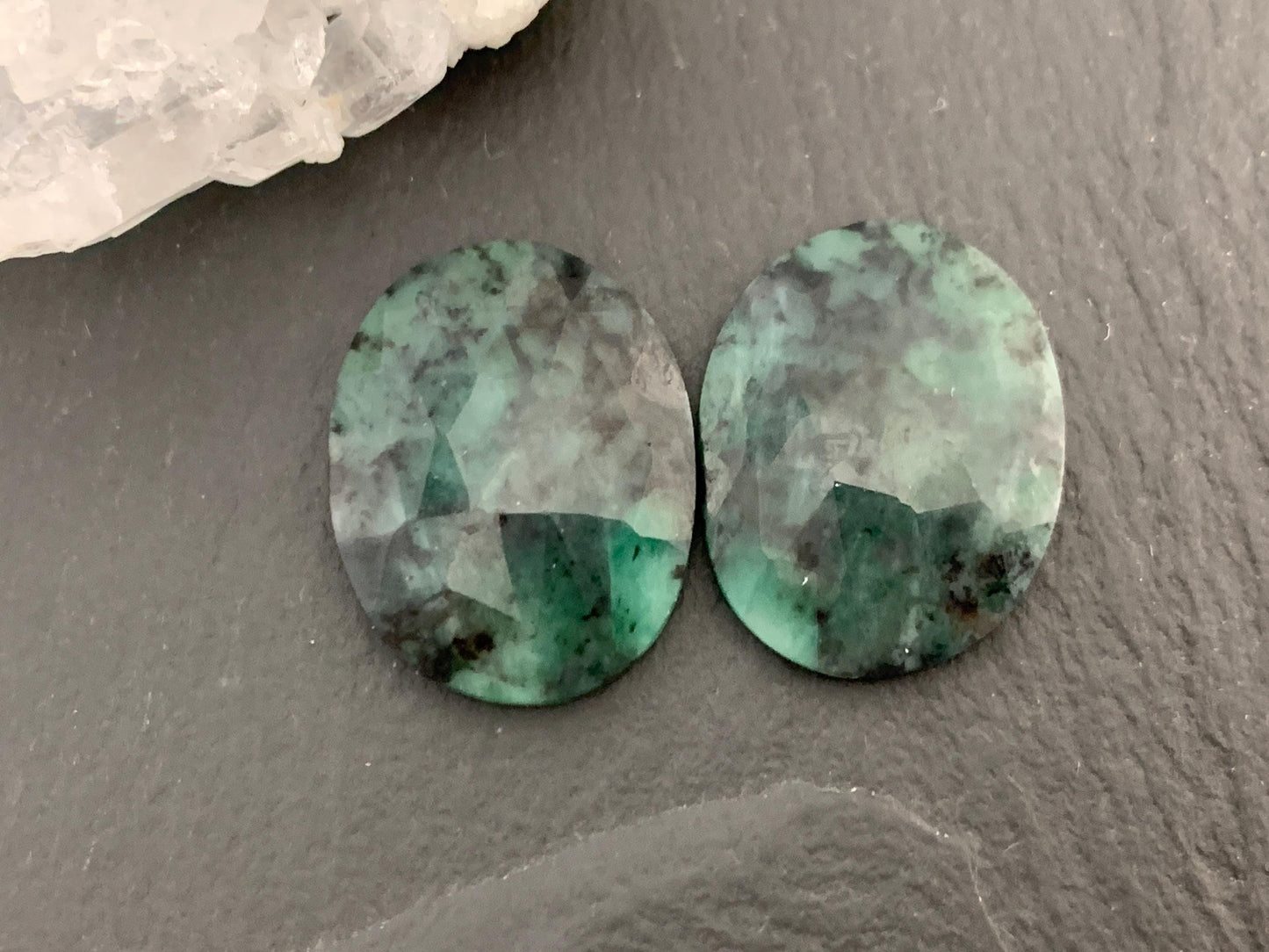 Faceted Emerald Pair 17x22x4mm cabochon