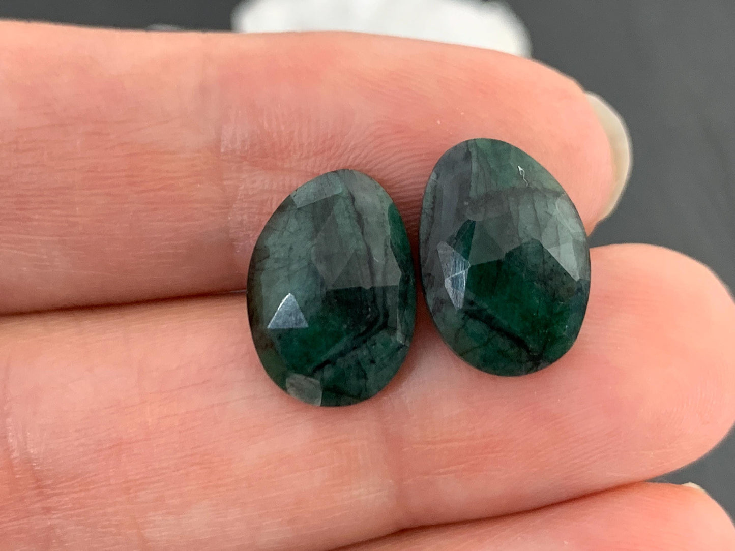 Faceted Emerald Pair 9x13x3.5mm cabochon