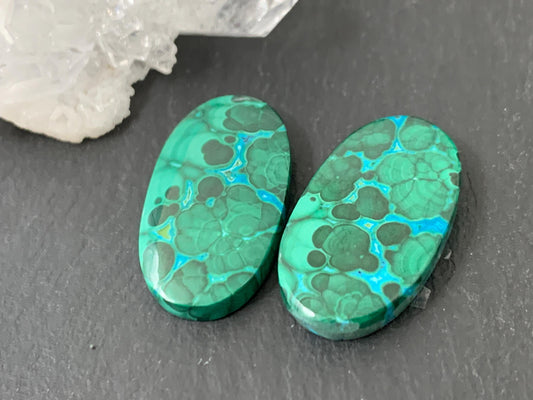 Malachite Chrysocolla oval 13x24x4mm cabochon pair