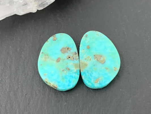 Tibetan Turquoise Pair 11x16mm Cabochon - Hand Cut Cabochon