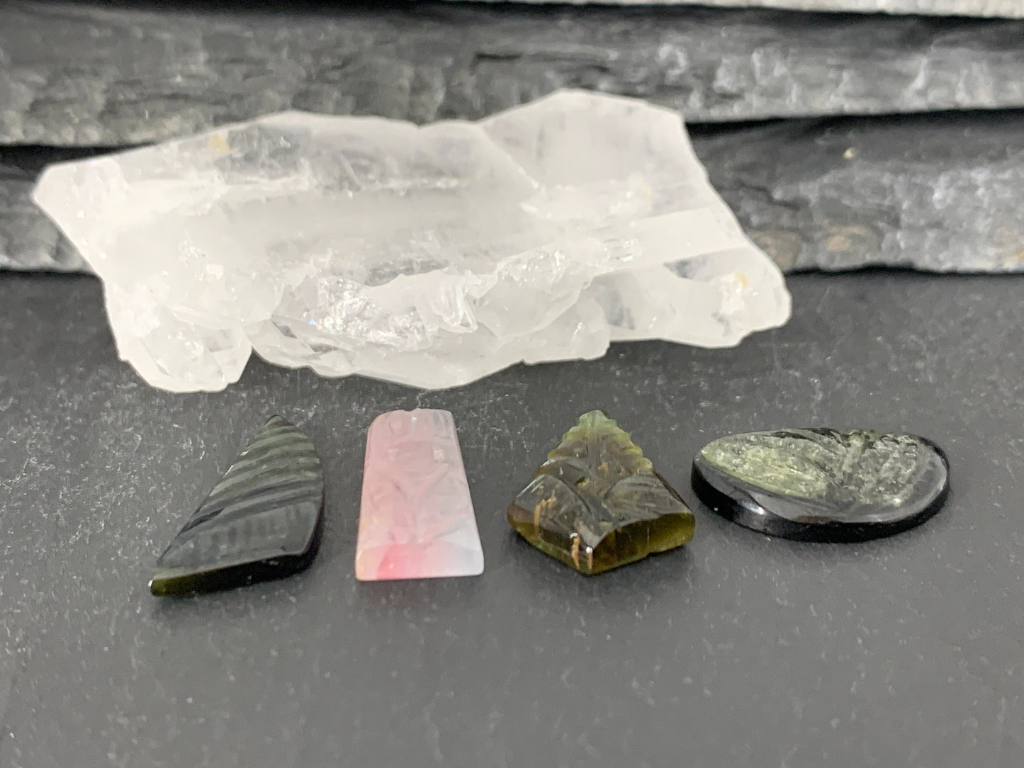 Carved Tourmaline free form 17-21mm long cabochon