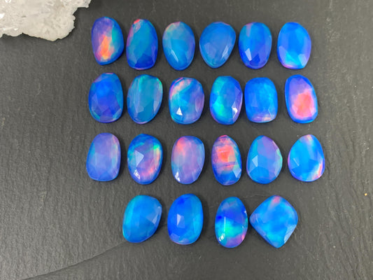 Faceted Aurora Opal oval, free form 11-13mm long doublet cabochons - Doublet cabochons