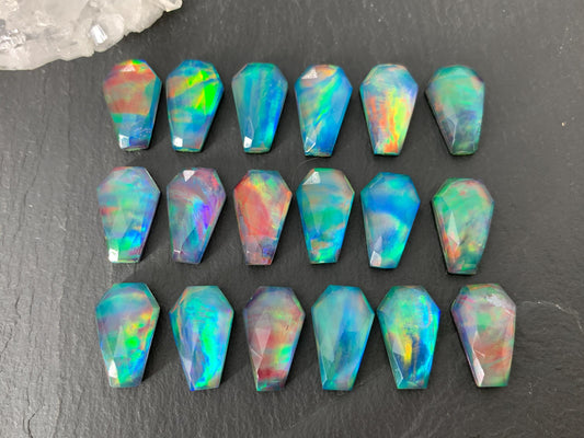 Faceted Aurora Opal coffin 10x16mm cabochon - Doublet cabochons