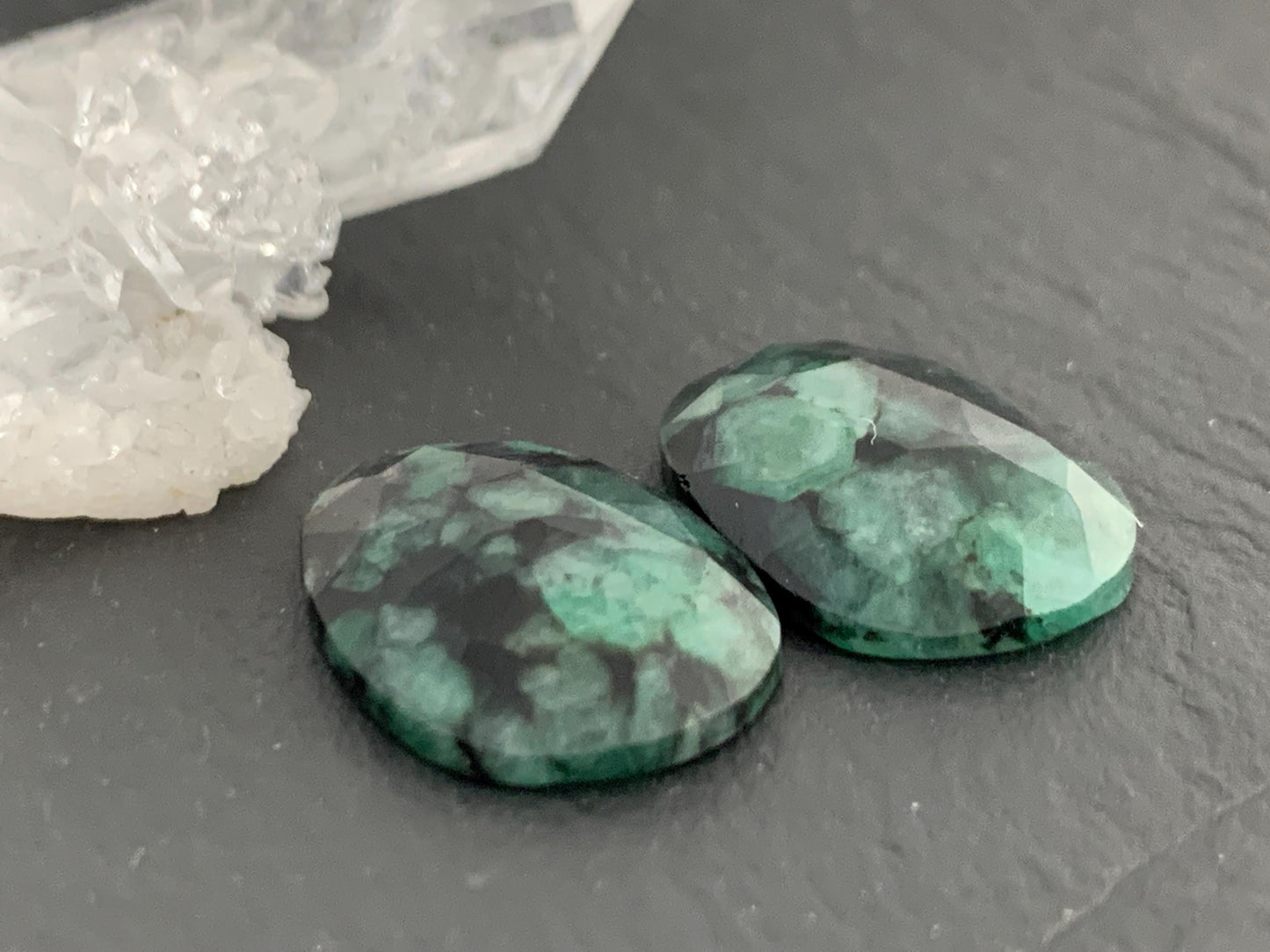 Faceted Emerald Oval Pair 13x18x4mm cabochon