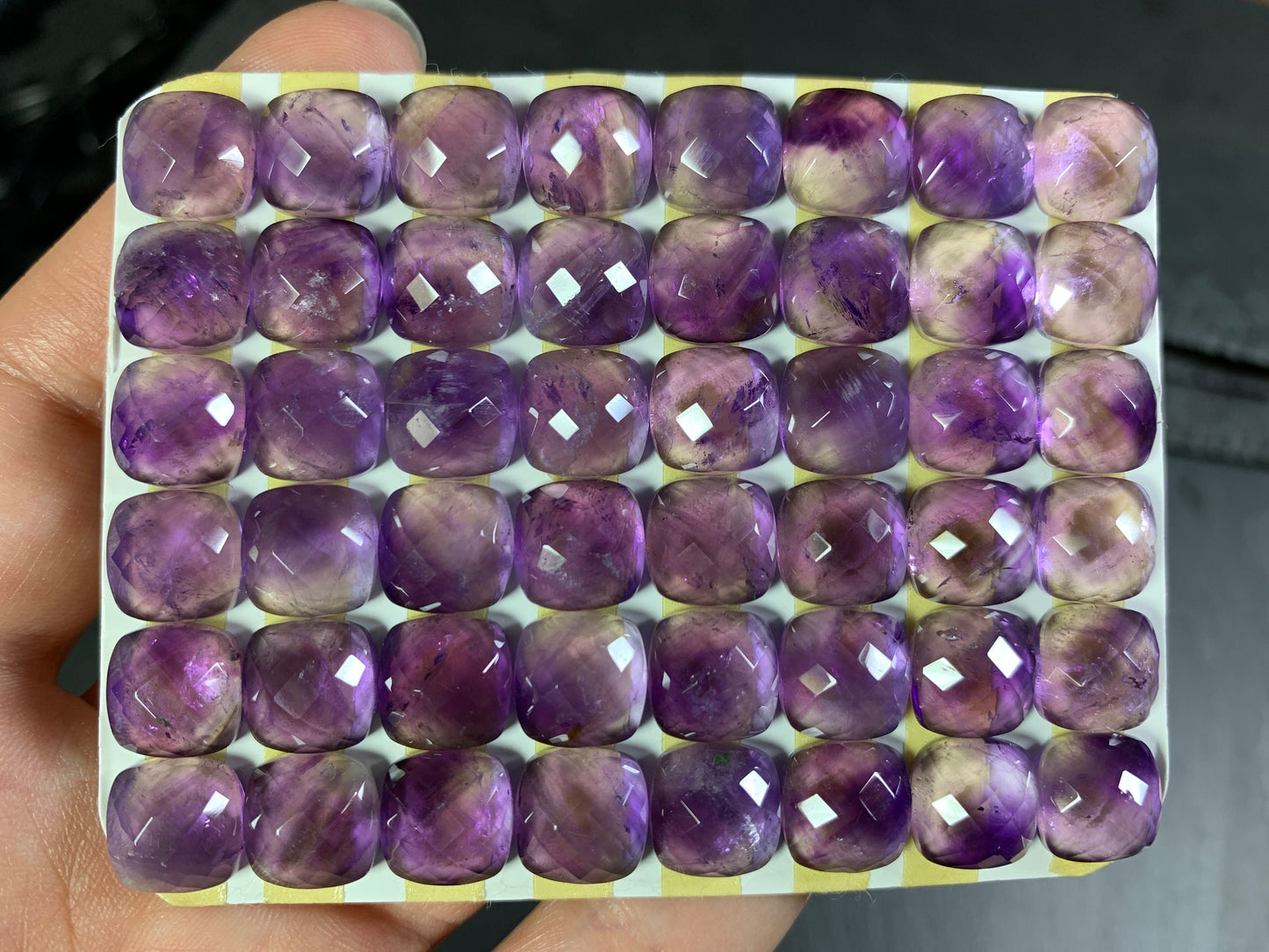 Faceted Amethyst square cushion 10mm cabochon - Calibrated cabochons
