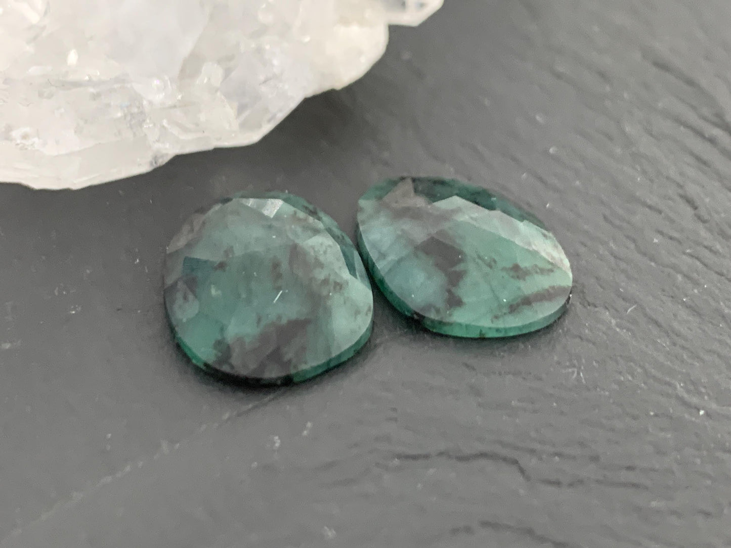 Faceted Emerald Pair 12x17x3mm cabochon