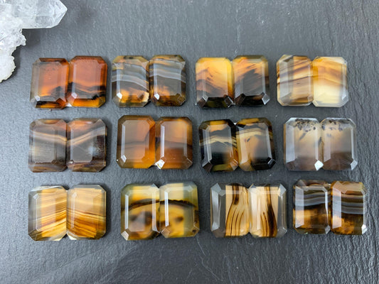 Faceted Montana Agate rectangle 10x14mm cabochon - Buy by pair