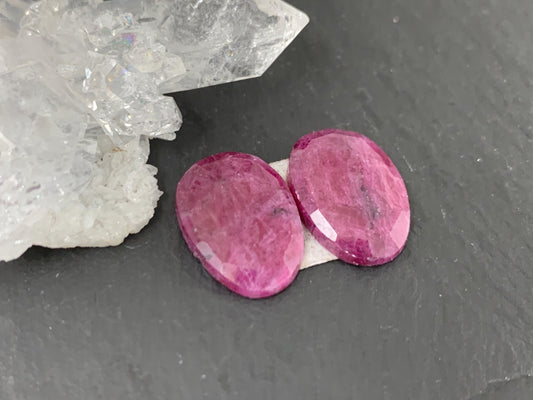 Faceted Ruby pair 11x15x3mm cabochon