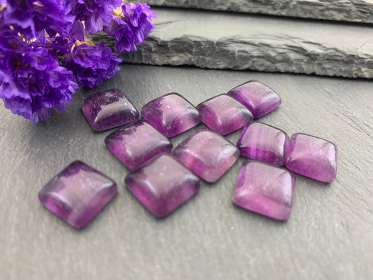Purple Fluorite square 12mm Cabochon - Calibrated Cabochons