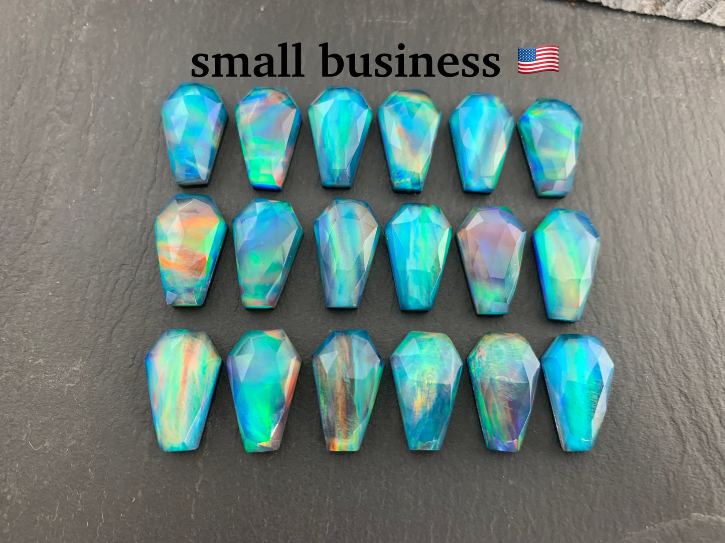Faceted Aurora Opal coffin 10x16mm cabochon - Doublet cabochon