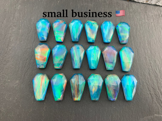 Faceted Aurora Opal coffin 10x16mm cabochon - Doublet cabochon
