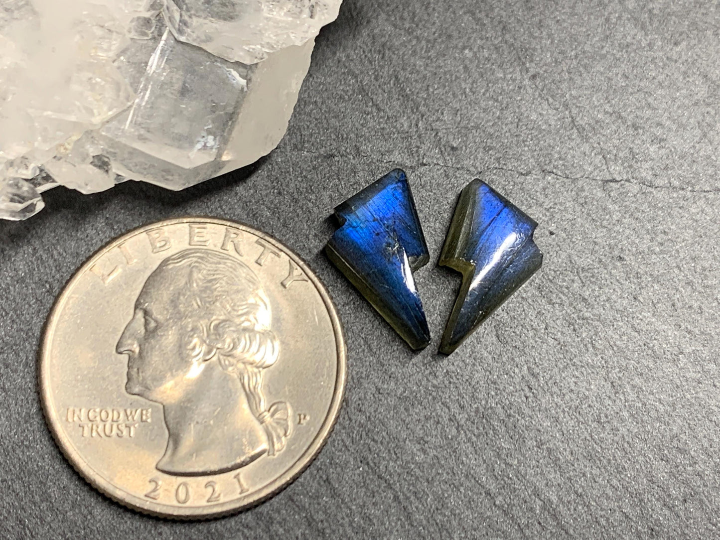 Labradorite lightning bolt pair 9x13mm cabochon