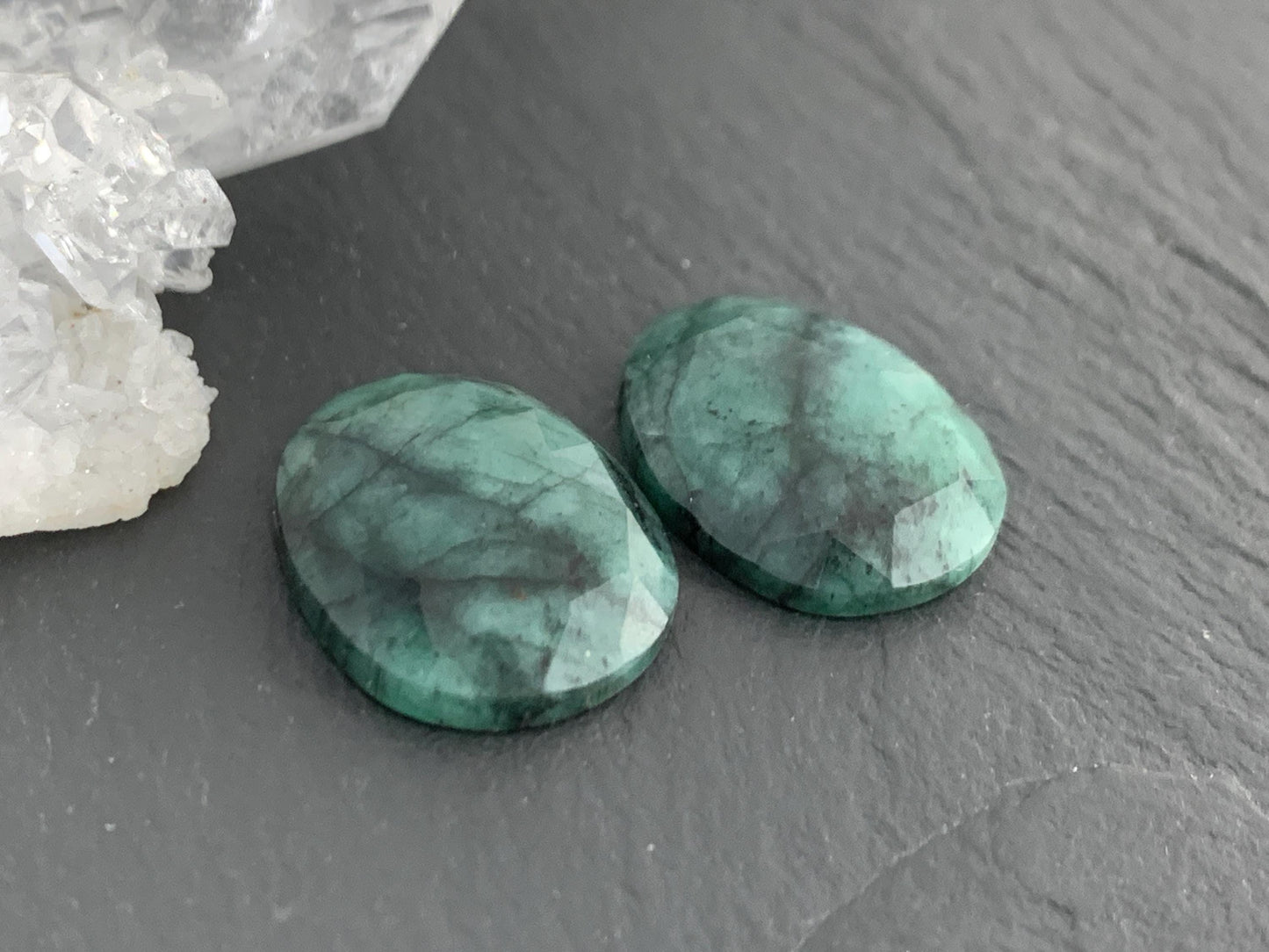 Faceted Emerald Pair 14x17x4mm cabochon