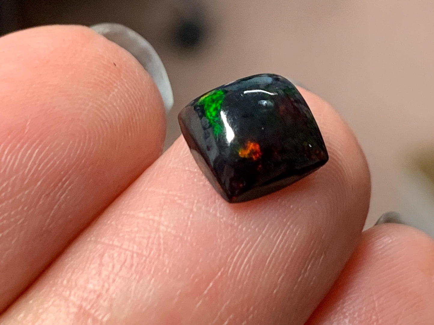 Natural Ethiopian Black Opal 8x8x4mm cabochon