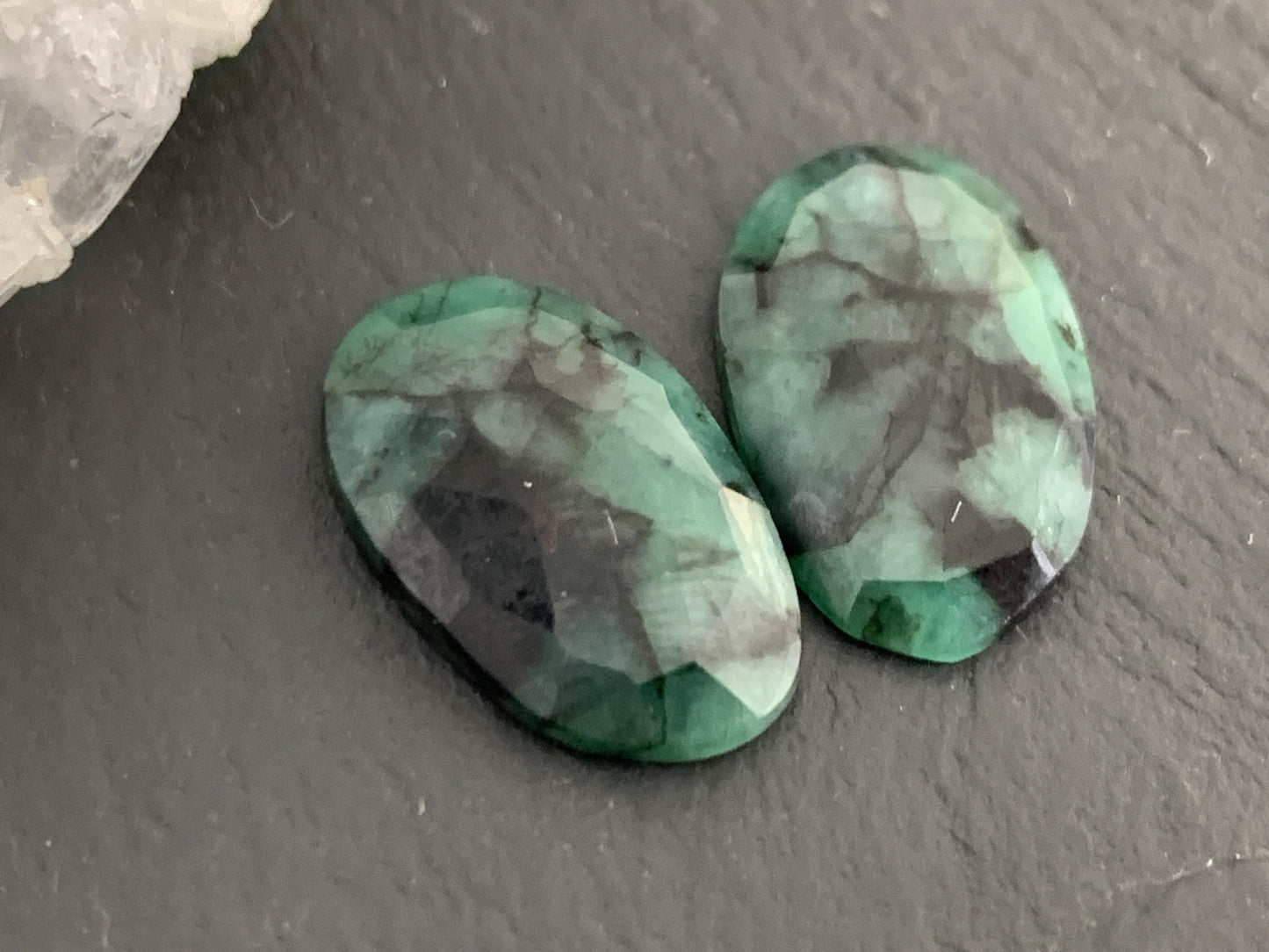 Faceted Emerald Pair 11x17x3mm cabochon