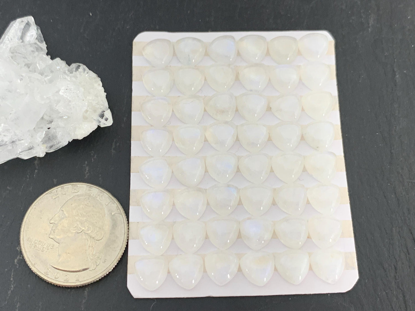 Rainbow Moonstone triangle 8mm cabochon - Calibrated Moonstone