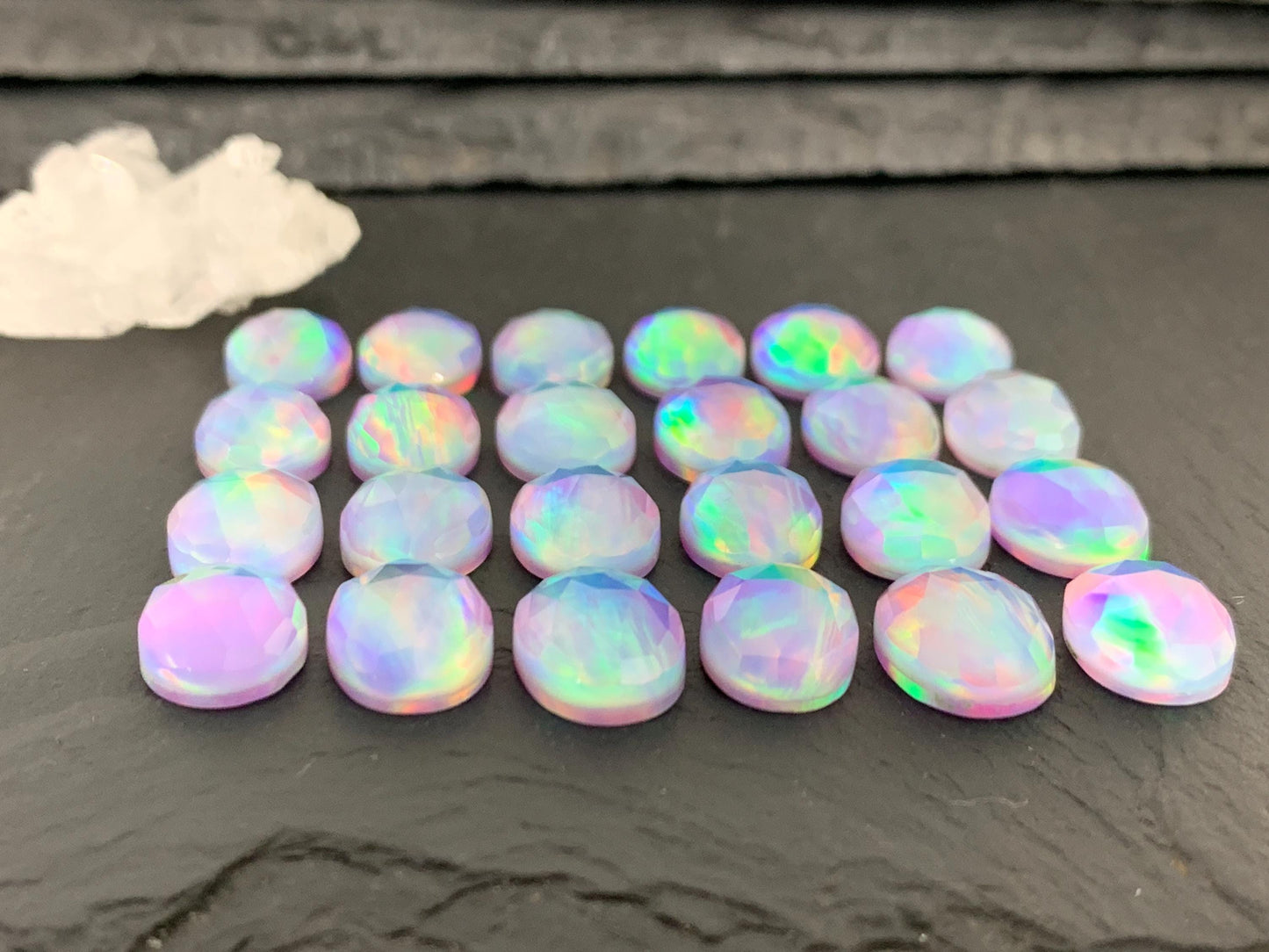Faceted Aurora Opal oval 10x14mm cabochons - Doublet cabochons |