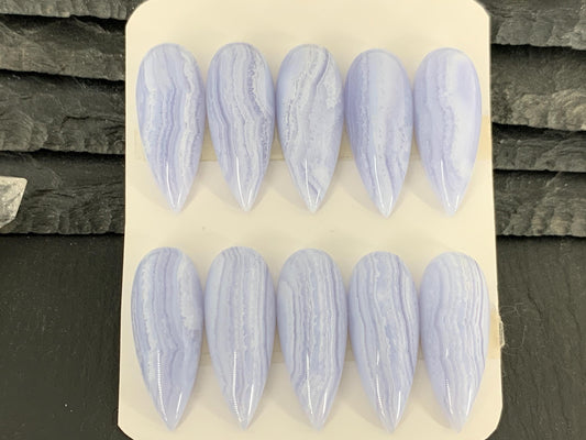 Blue Lace Agate Pear 12x30mm Cabochon: Calibrated Gemstone