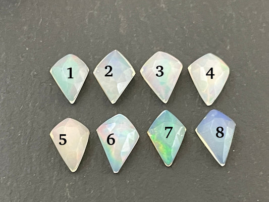 Faceted Ethiopian Opal kite 7.5-8.5mm long cabochon