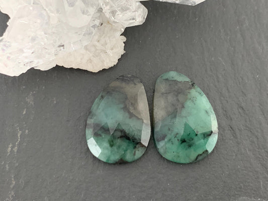 Faceted Emerald Pair 11x17x3.5mm cabochon
