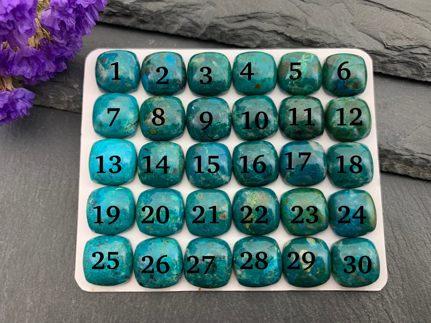 Chrysocolla square 12mm cabochon - Calibrated cabochons