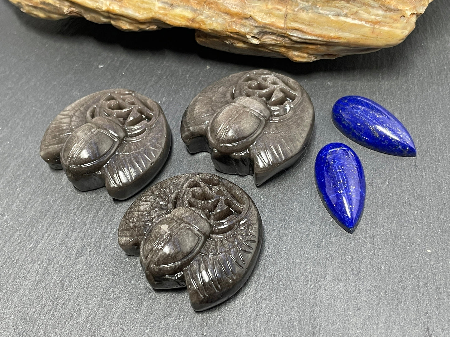Silver Obsidian Ancient Egyptian Scarab Eye of Horus Symbol of Protection