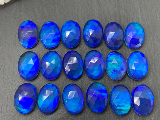 Faceted Aurora Opal oval 10x14mm cabochons - Doublet cabochons
