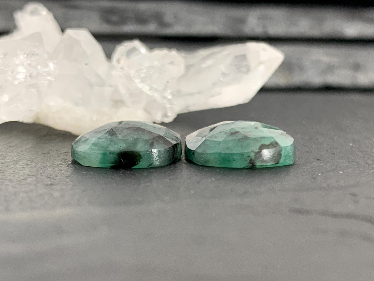 Faceted Emerald Pair 11x17x3.5mm cabochon