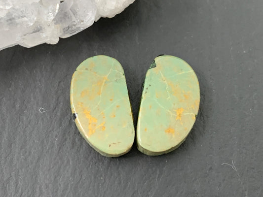 Tibetan Turquoise Pair 9x15mm Cabochon - Hand Cut Cabochon