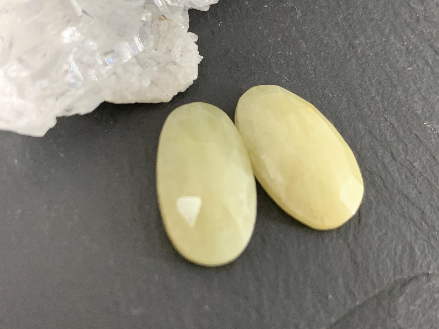 Faceted Yellow Sapphire pair 9x17x4mm cabochon