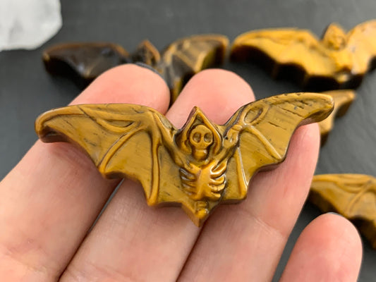Tiger Eye skeleton bat cabochon carving