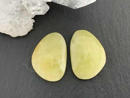 Faceted Yellow Sapphire pair 11x16x4mm cabochon