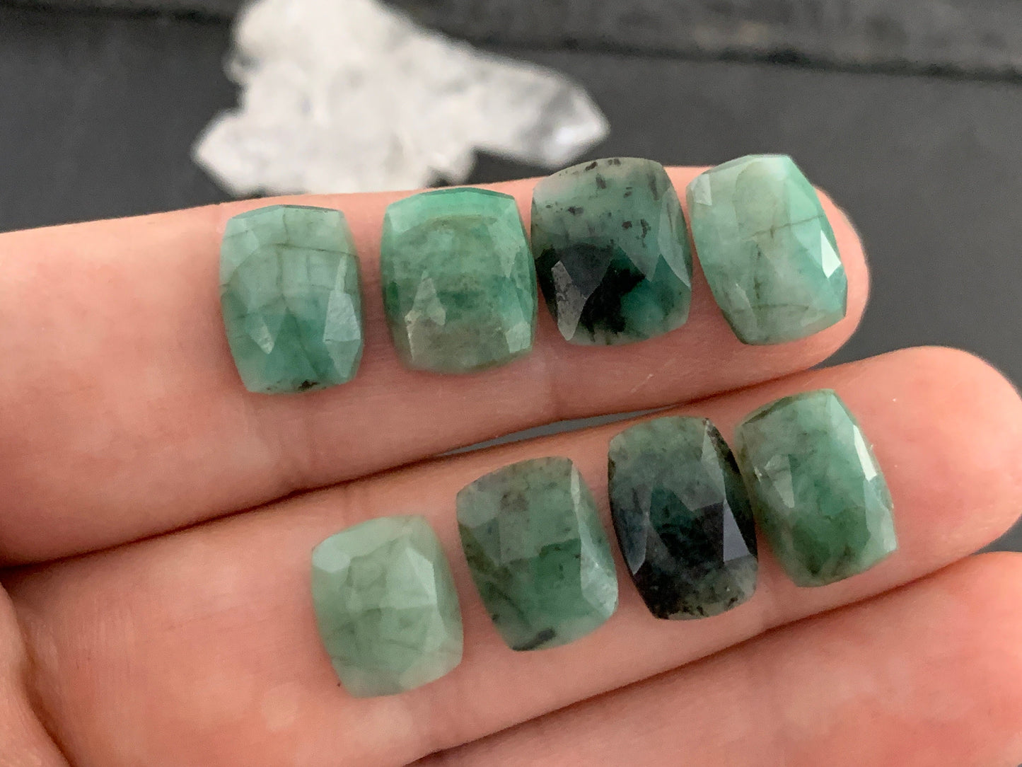 Faceted Emerald Rectangle 10-12mm cabochon