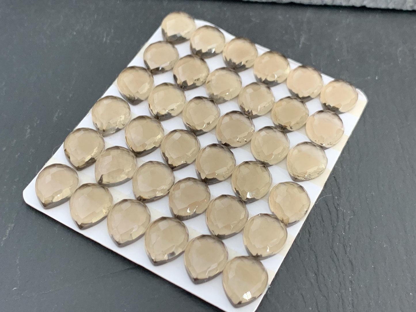 Faceted Smokey Quartz pear 10x12mm Cabochon - Calibrated cabochons