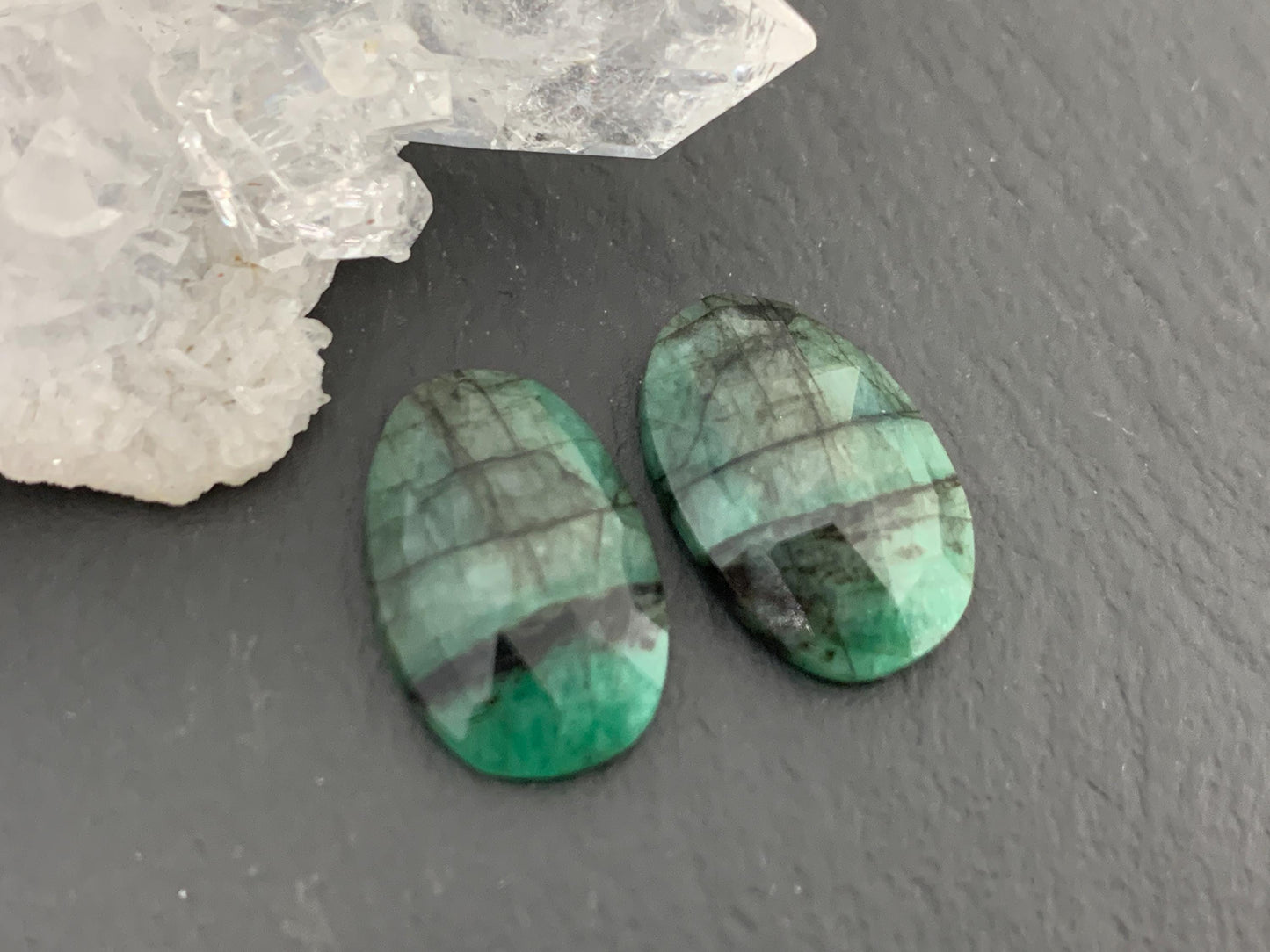 Faceted Emerald Pair 10x16x4mm cabochon