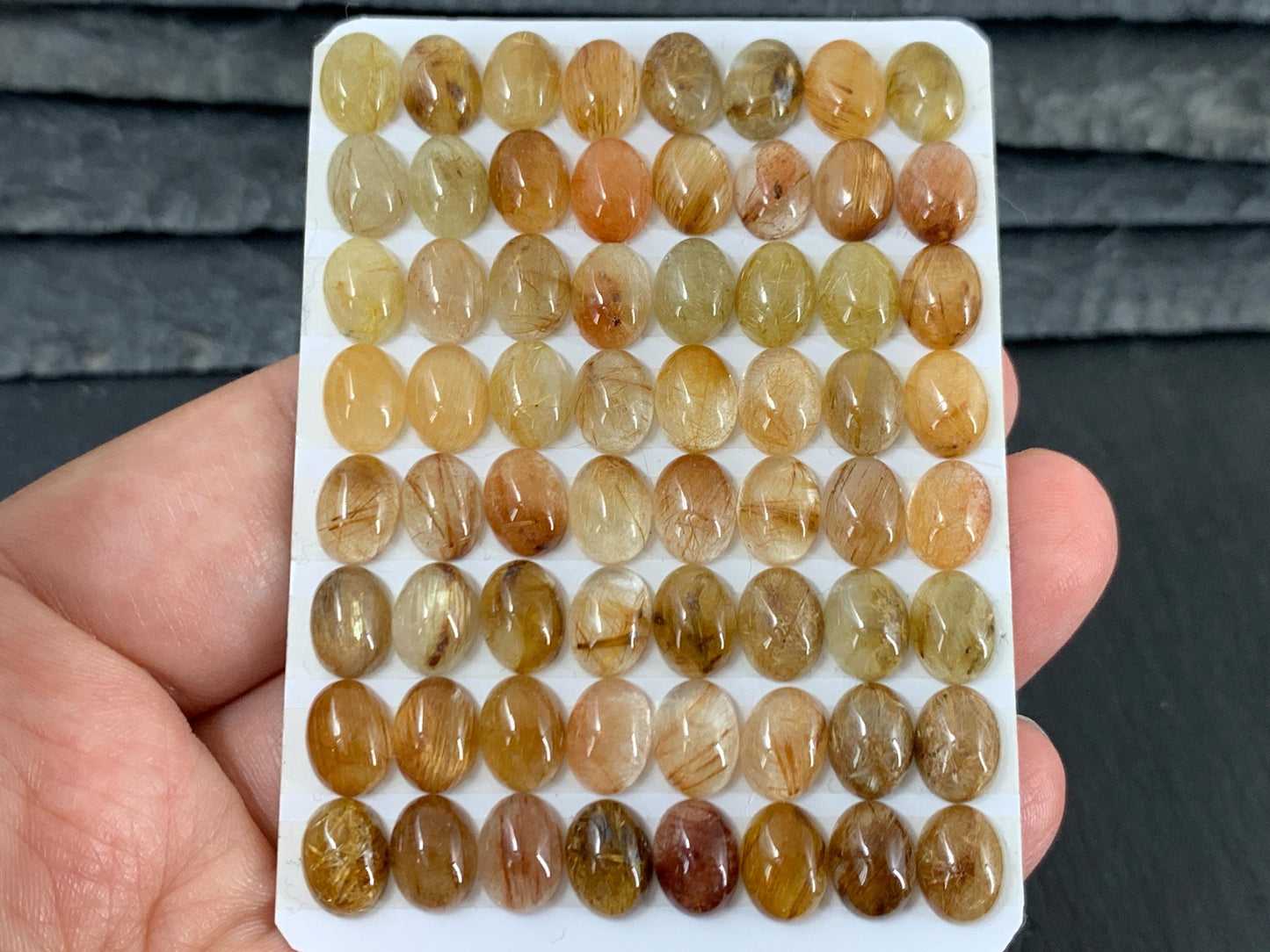 Rutilated Quartz oval 6x8mm cabochon - Calibrated cabochons