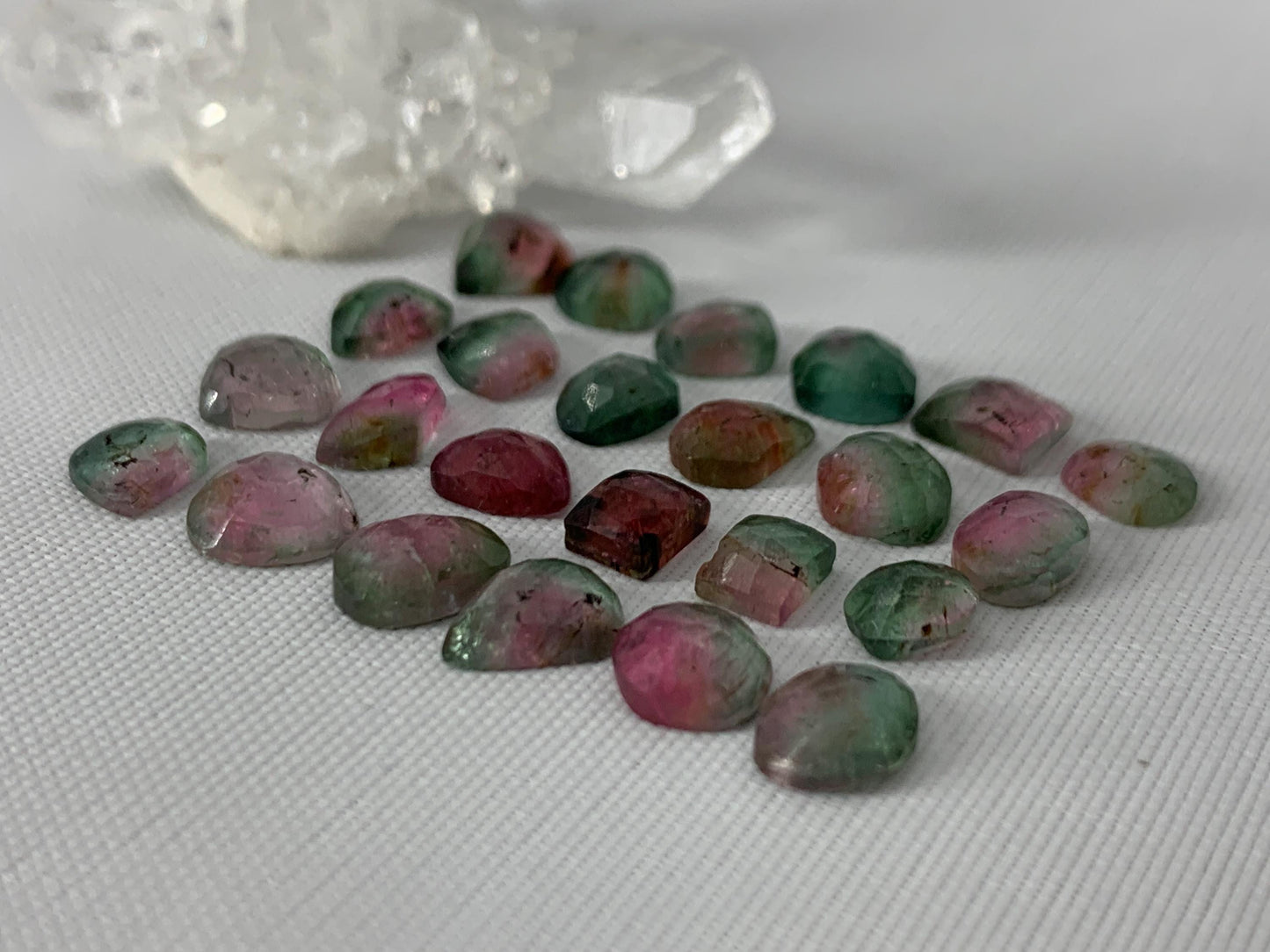 Faceted Watermelon Tourmaline 5-8mm long cabochon- Second quality cabochons