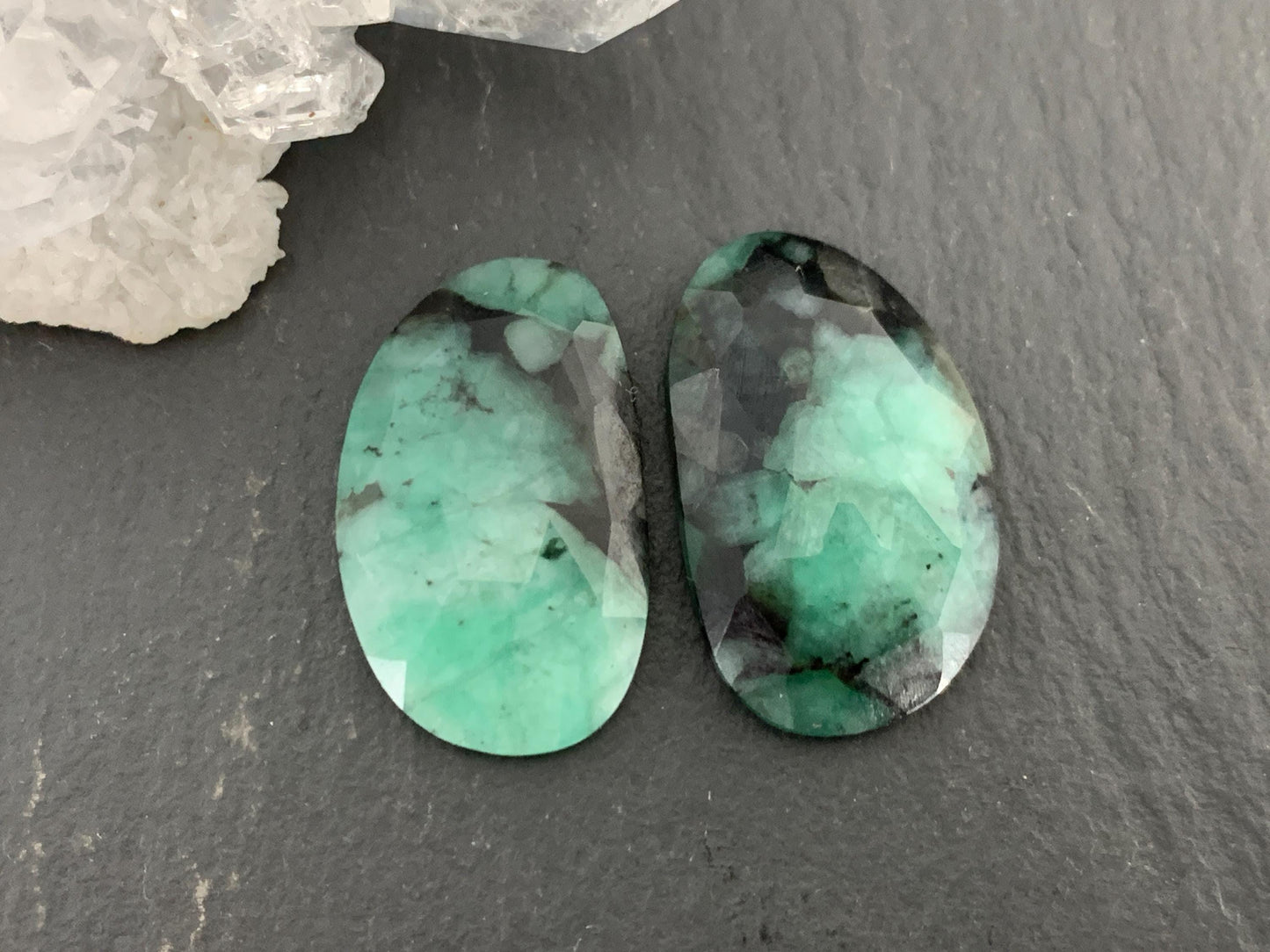 Faceted Emerald Pair 12x20x3mm cabochon