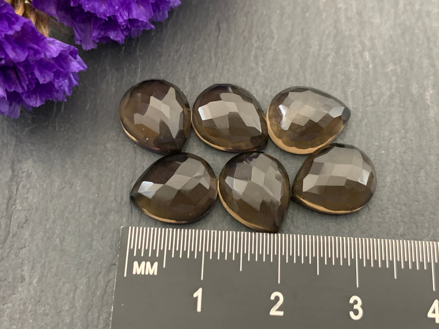 Faceted Smokey Quartz pear 10x12mm Cabochon - Calibrated cabochons