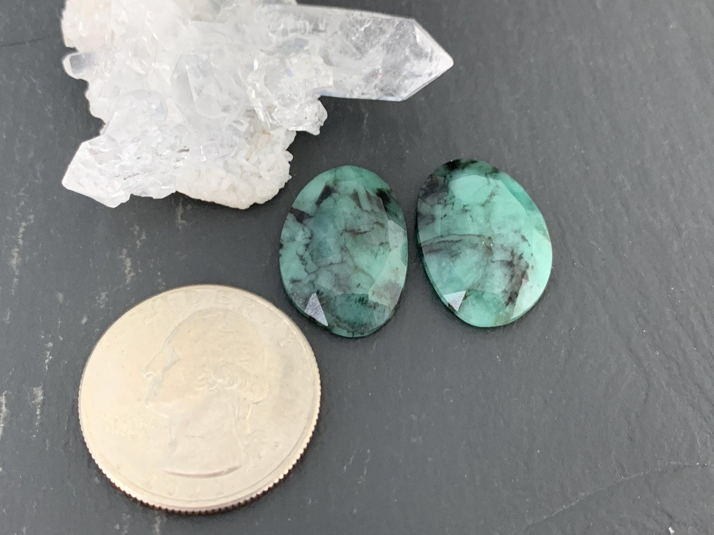 Faceted Emerald Pair 14x20x4mm cabochon